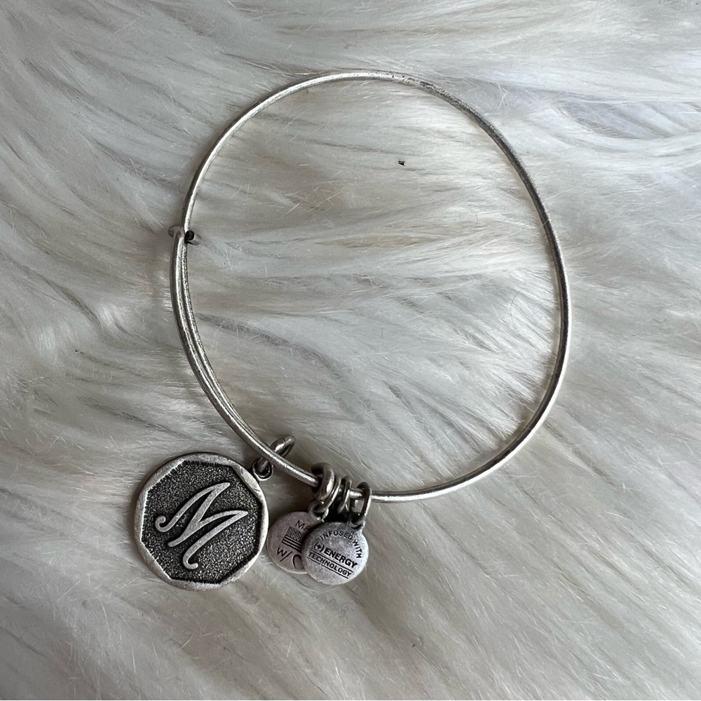 Alex And Ani Rafaelian Silver M Initial Charm Bangle Bracelet